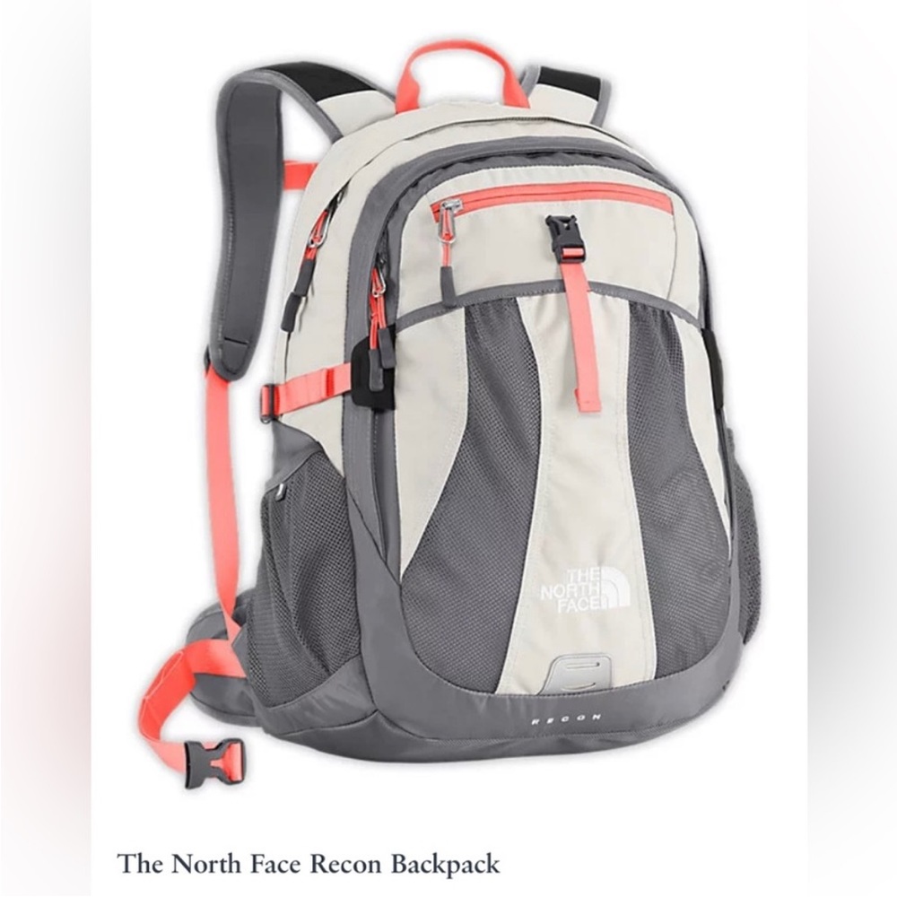 NorthFace Recon Backpack, coral, grey, white